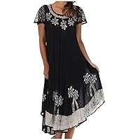 Sakkas Batik Palm Tree Cap Sleeve Caftan Dress/Cover Up