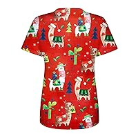 Christmas Working Uniforms for Women Patterned Crew Neck Tee Shirt Oversized Short Sleeve T Shirts for Teen Girls