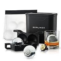 Berlinzo Premium Clear Ice Ball Maker [2024 Upgraded] - 2 Large 2.4-inch Crystal Clear Ice Balls for Whiskey Cocktail, Easy-to-Remove Ice Sphere Mold - Storage Bag & Ice Stamp Press Ring, Black