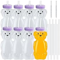 8 PCS Honey Bear Straw Cup, Baby Straw Cups with 16 Flexible Straws and 2 Brushes, 8oz Special Supplies Juice Bear Bottle for Infant Feeding, Drinking Needs of Those with Poor Oral Health (Purple)