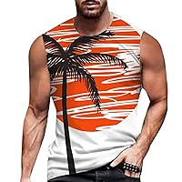 Men's Spring Summer Hawaii Beach Print Tank Tops Casual Soft Sleeveless Shirts Lightweight Round Neck T Shirt