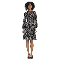 Maggy London Women's Long Sleeve Floral Lace Fit and Flare Dress Occasion