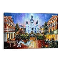Jackson Square Moments Poster Art Canvas Print, New Orleans Mural Poster Decorative Painting Canvas Wall Art Living Room Posters Bedroom Painting 08x12inch(20x30cm)