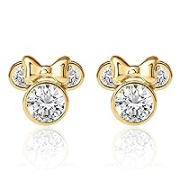 Disney Womens Minnie Mouse Birthstone Earrings - 10K Gold Disney Stud Earrings - Disney Jewelry for Women