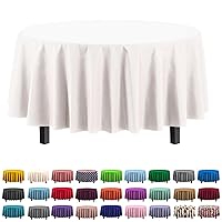 12-Pack Premium Plastic Tablecloth 84in. Round Table Cover - White