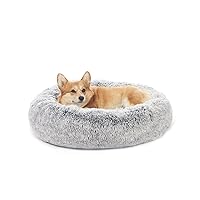 Calming Donut Dog Bed, 30 Inches Round Fluffy Dog Beds for Medium Dogs, Anti-Anxiety Plush Dog Bed, Machine Washable Pet Bed (Dark Grey, Medium)
