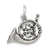 Sterling Silver Antiqued French Horn Charm Fine Jewelry Gift For Her For Women