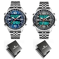 VIGOROSO Men's Silver and Blue LED Analog Digital Watch+ Men's Silver and Black LED Analog Digital Watch