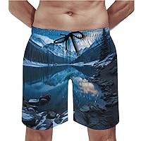 Moraine Lake in A Starry Winter Night Swim Trunks Quick Dry Summer Beach Swimming Trunks Men's Casual Shorts