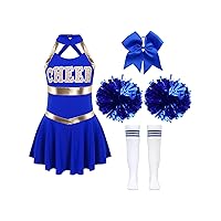 TiaoBug Girls Sleeveless Cheerleading Uniform Dance Dress Cosplay Halloween Party Dress with Pom Poms Socks Headwear