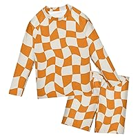 Twisted Checkered Colorful Boys Rash Guard Sets Long Sleeved Rashguard Toddler Swimming Suit,3T