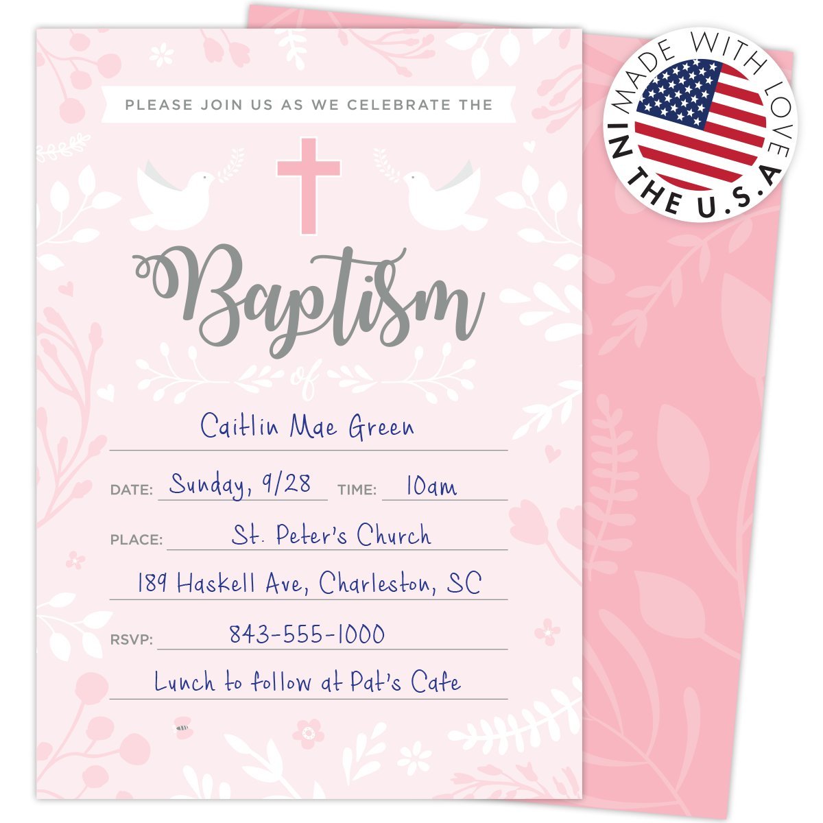 Baptism Invitations for Baby Girls, 25 Fill In The Blank Style Cards and Envelopes.