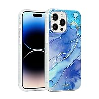 for iPhone 15 Pro Case [Compatible with MagSafe] with Fantasy Blue Marble Design, Cute Magnetic Phone Cover for Women Girls, [Non Yellowing] Stylish Slim Bumper with Gold Accents