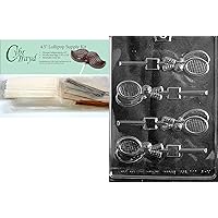 Cybrtrayd Tennis Racquet Lolly Sports Chocolate Candy Mold, Includes 50 Lollipop Sticks, 50 Cello Bags, 25 Gold and 25 Silver Twist Ties