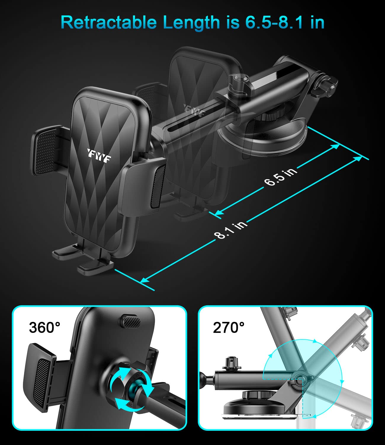 Phone Mount for Car,【Upgraded Stepless Adjustment Suction Cup】 Car Phone Holder Mount Dashboard Windshield Vent Universal Cell Phone Holder Mount for All Smartphones