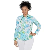 Ruby Rd. Women's Petite Wrinkle Resistant Tropical Print Button Down Shirt