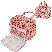 Narwey Full Size Toiletry Bag Women Large Makeup Bag Organizer Travel Cosmetic Bag for Essentials Accessories (Orange Leopard)