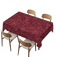 Burgundy tablecloth, 52x70 inch, Waterproof Stain Wrinkle Resistant Reusable Print table clothes, for Kitchen Indoor Outdoor Events party Decor-Rectangle Table Clothes for 4 Ft Tables, Burgundy Coral