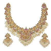 TARINIKA Antique Gold Plated Cira Short Necklace Set with Floral Design - Indian Jewelry Sets for Women | Perfect for Ethnic Occasions | Indian Jewelry Sets | 1 Year Warranty*