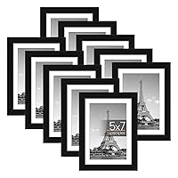 upsimples 5x7 Picture Frame Set of 10, 4x6 with Mat or 5x7 Without Mat, Multi Photo Frames Collage for Wall or Tabletop Display, Black