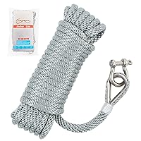 3/8 inch 30ft Double Braided Nylon MFP Bow Anchor Rope ，with Stainless Steel Thimble and Shackle Release，Anchor Rope Fittings for Anchors and Boats Marine Rope .Grey