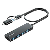 BYEASY USB Hub, USB 3.1 C to USB 3.0 Hub with 4 Ports and 2ft Extended Cable, Ultra Slim Portable USB Splitter for MacBook, Mac Pro/Mini, iMac, Ps4, PS5, Surface Pro,Flash Drive, Samsung(Black)