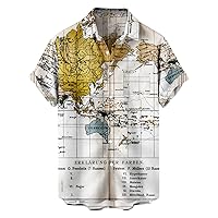 Button Down Short Sleeve Shirts Mnes Hawaiian Shirt Funky Casual Summer Beach Shirts Fashion World Map Print Tops