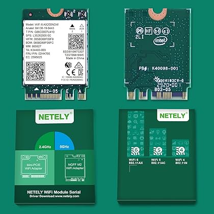 NETELY 802.11AX WiFi 6 AX200NGW MGFF M2 Interface WiFi Adapter with Bluetooth 5.0, WiFi 6 3000Mbps Speed, BT 5.0, 2.4GHz 574Mbps & 5GHz 2400Mbps, Intel WiFi 6 AX200NGW WiFi Card (WiFi 6 AX200NGW)