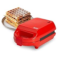 Mini Nonstick Waffle Maker, Perfect for Individual Waffles, Hash Browns, Brownies and more, Quick Results, Easy Clean Up, 600W, Red