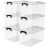 Plastic Storage Bin Box Stackable and Nestable with Lid and Secure Latching Buckles, Clear, 18Qt x 6, Pack of 6