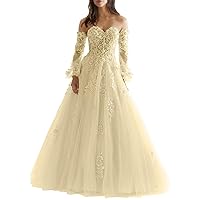 Women's Elegant Strapless Glitter Bishop Sleeves Lace Applique Prom Party Dresses