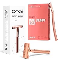 Metallic Rose Gold Finish Eyebrow Razor with Rose Gold Double Edge Safety Razor