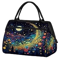 Travel Duffel Bag, Sports Tote Gym Bag, Star Moon Flower Overnight Weekender Bags Carry on Bag for Women Men, Airlines Approved Personal Item Travel Bag for Labor and Delivery