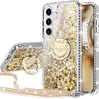Silverback for Samsung Galaxy S24 Case with Ring, Women Girls Bling Holographic Sparkle Glitter Cute Cover,Diamond Ring Protective Phone Case for Galaxy S24 - Clear Gold