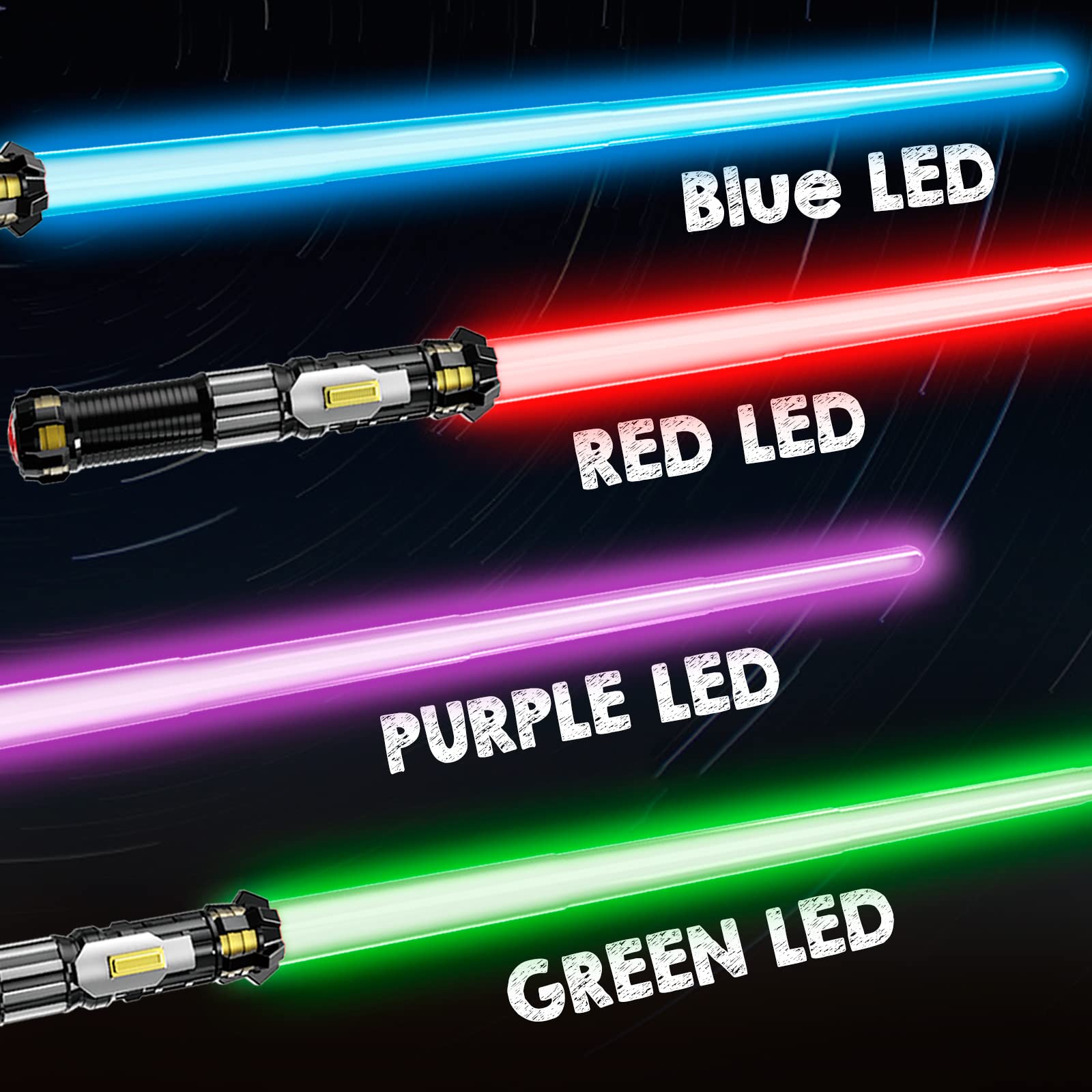 4 Pack Light up Saber with FX Sound (on-Off Control) and Full Retractable Handle, 4 Colors LED Glow in The Dark Sword Toy for Kids Adult