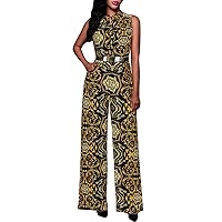 Pink Queen Womens Button Up Printed Long Wide Leg Pant Party Jumpsuits with Belt…
