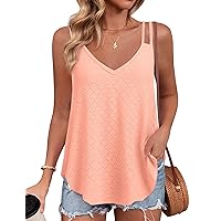 Zeagoo Flowy Tank Tops for Women Spaghetti Strap Eyelet Embroidery Loose Fit V Neck Sleeveless Casual Summer Tank Tops