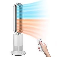 Simple Deluxe 34 Inch Bladeless Tower Fan with Remove, Heater and Fan Combo for Indoor Use, Cooling Oscillating Fan for Home Bedroom.White