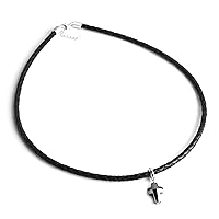 Necklace Swarovski Cross Pendant Leather Sterling Silver Clasp Mens Find Your Fit Round 2822LNM