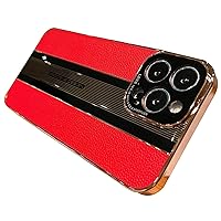 Leather Case for iPhone 15 Pro Max/15 Pro/15 Ultra Thin Phone Case with Lens Protection Premium Luxury Electroplated Shockproof Cover (Red,15 Pro Max)