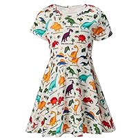 ZKomoL Girls Short Sleeve Dress 3D Printed Casual Swing Twirl Skirt for Holiday Theme Party 3t to 9 Years