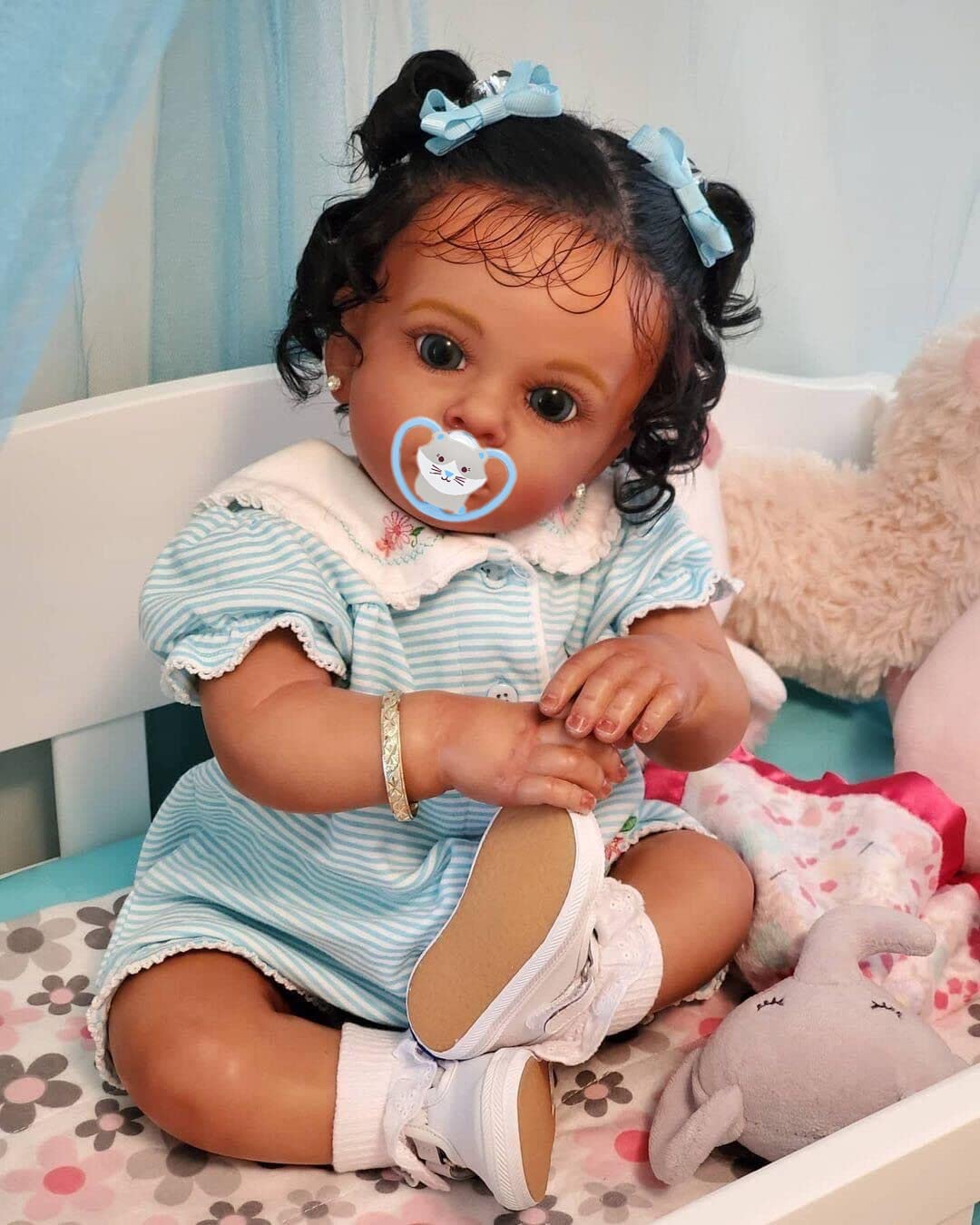 Angelbaby Lifelike Reborn Baby Dolls Black Girl 24 inch African American Reborn Toddler Dolls Look Real Cute Soft Realistic Newborn Silicone Dolls for Girls Gift Toys