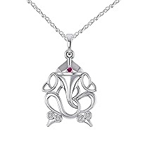 Pretty Jewels 925 Sterling Silver Red Ruby & Diamonds Ganesha Elephant OM Hindu Pendant W/ Chain (I1-I2)