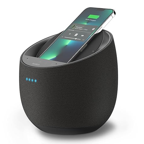 Belkin SOUNDFORM Elite Hi-Fi Smart Speaker + Charger (Alexa Voice-Controlled Bluetooth Speaker) Sound Technology By Devialet, Fast Wireless Charging for iPhone, Samsung Galaxy & More - Black
