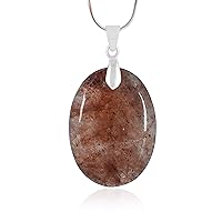 Quartz Strawberry Oval Cabochon Pendant Gemstone Birthstone Healing Crystal necklace For Women And Men With 925 Sterling Silver
