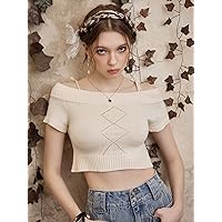 Women's Shirts Women's Tops Shirts for Women Solid Cold Shoulder Knit Top (Color : Apricot, Size : Large)