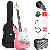 Vangoa Electric Guitar 39 Inch Full Size Pink Electric Guitar Beginner Starter Kit Solid Body Package with Amp Bag Tuner Capo Strap String Cable Picks