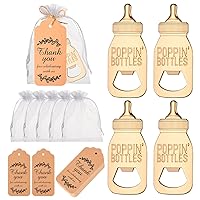24Pcs Baby Shower Favors for Guests ,POPPIN Design Baby Bottle Opener Party Return Gifts or Souvenirs with Gift Tags and White Sheer Bags in Bluk (Poppin bottle)