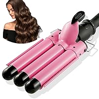 3 Barrel Curling Iron Wand，25mm Hair Crimper with Dual Voltage Temperature Adjustable, Ceramic Hair Crimper, Fast Heating Long Lasting Curling Crimpers