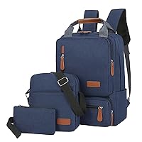 Bulk Backpacks Drawstring Mens And Womens Backpack Solid Color Three Piece Computer 17 Laptop Backpack (Blue, One Size)